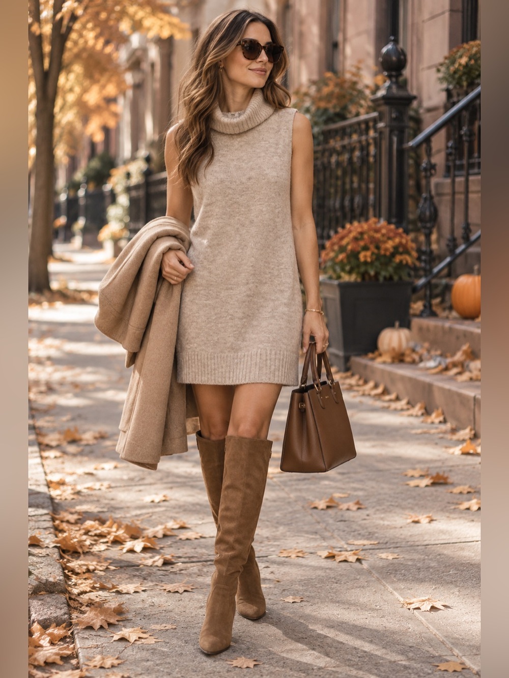 Dex Sleeveless Turtleneck Sweater Dress Light Taupe Melange NWT Size Medium